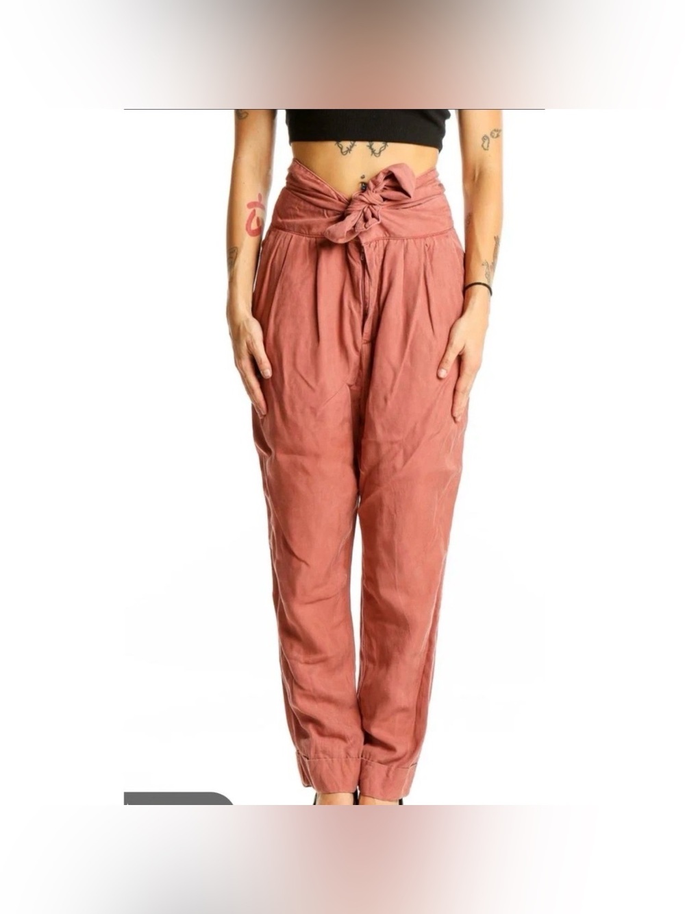 Cartonnier by Anthropologie Pink Paperbag Tie Waist High Rise Tapered Pants US 6